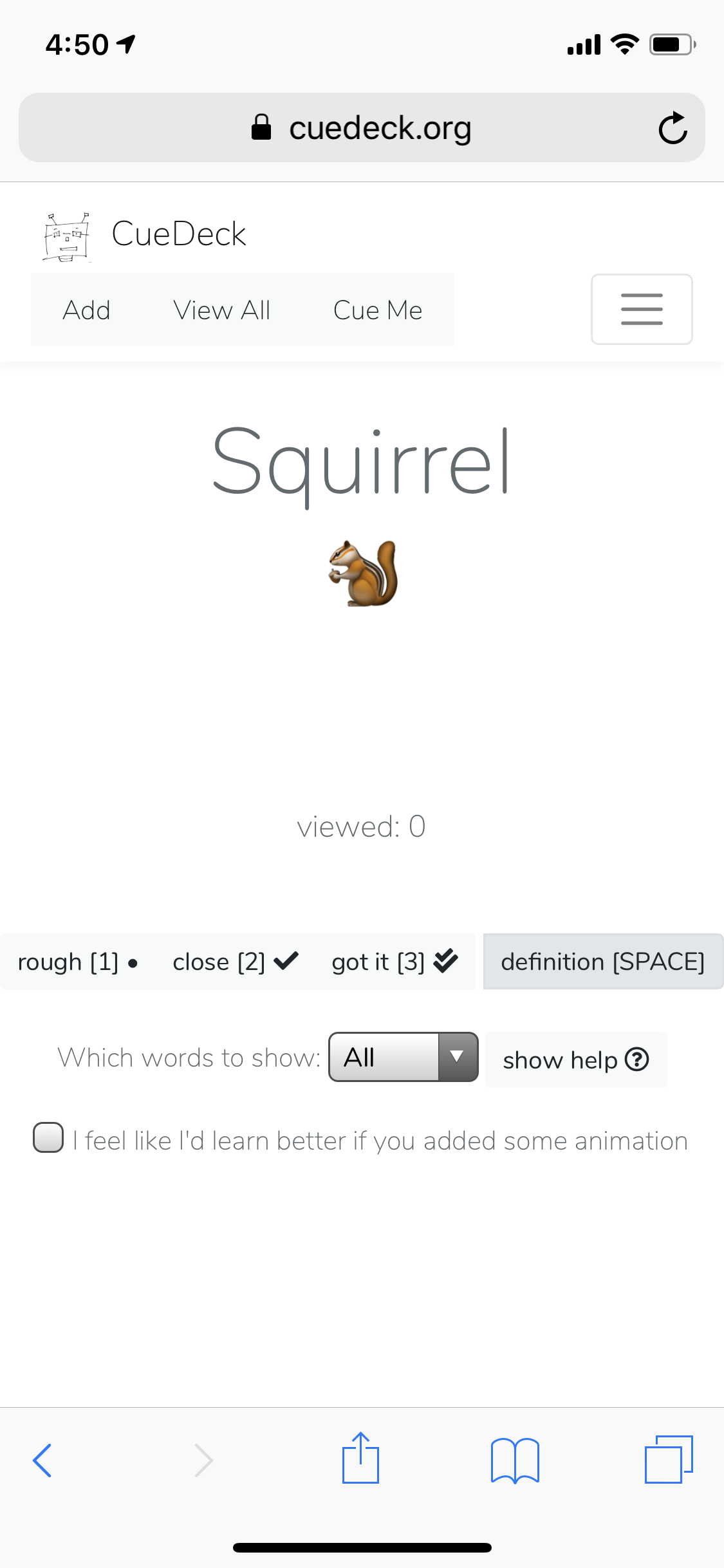Cue me... flashcard view (iOS)